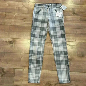NWT Habitual Amalia Gray/Blue White Plaid Print High Rise Zip Skinny Jeans Sz 25